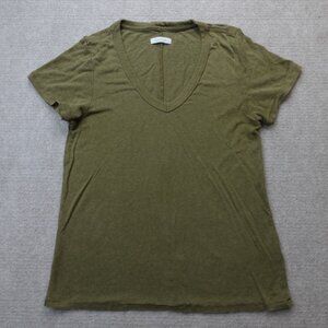 Outerknown Womens T-shirt Small Green Olive Hemp Blend Cap Sleeve V-Neck